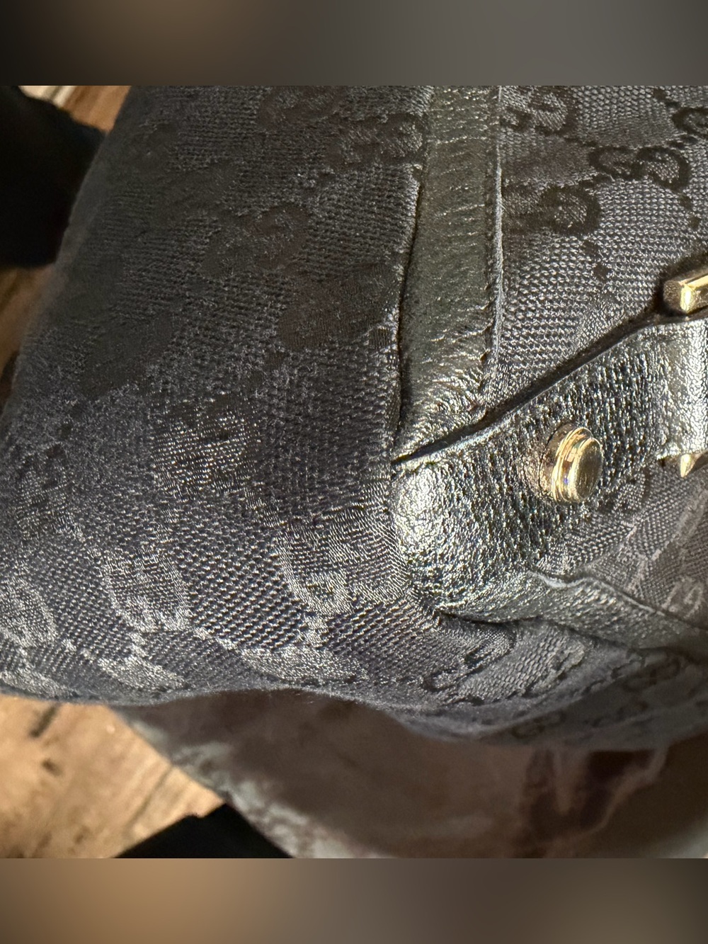 Gucci Black Monogram Canvas Satchel with Gold Hardware - Picture 13 of 15
